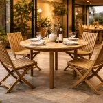 Set Teak Garden Furniture Meja Bundar dan Kursi Lipat Kayu Jati Jagad Kayu
