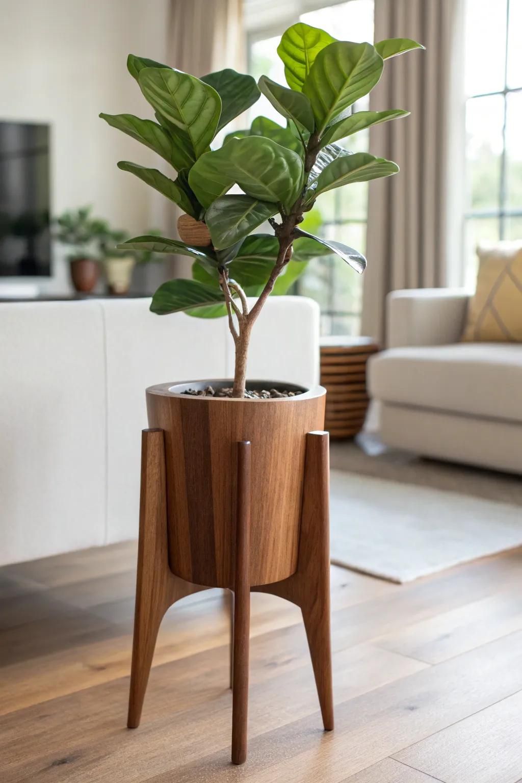 Simple Plants Wooden Planter Stand Close Up