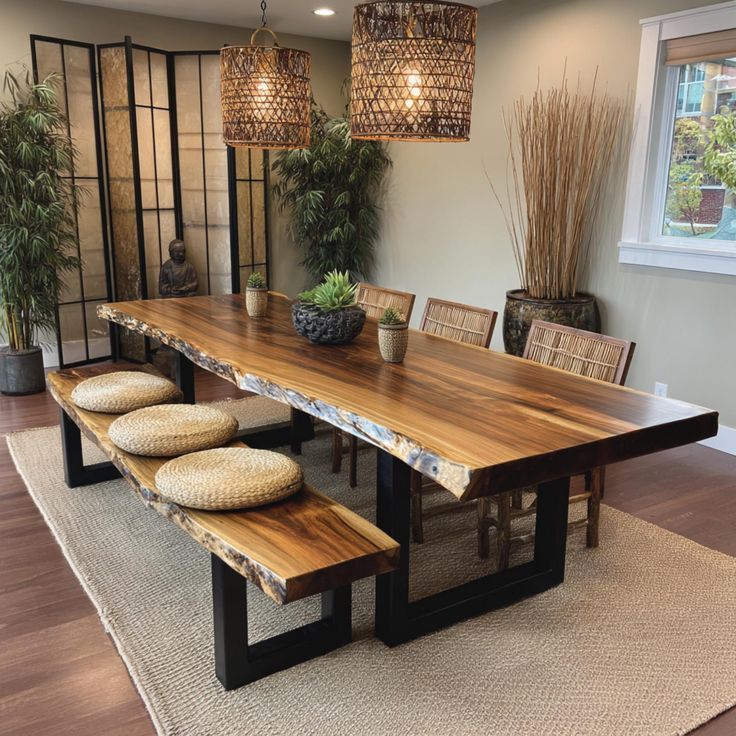 Meja Makan Kayu Utuh - Live Edge Dining Table