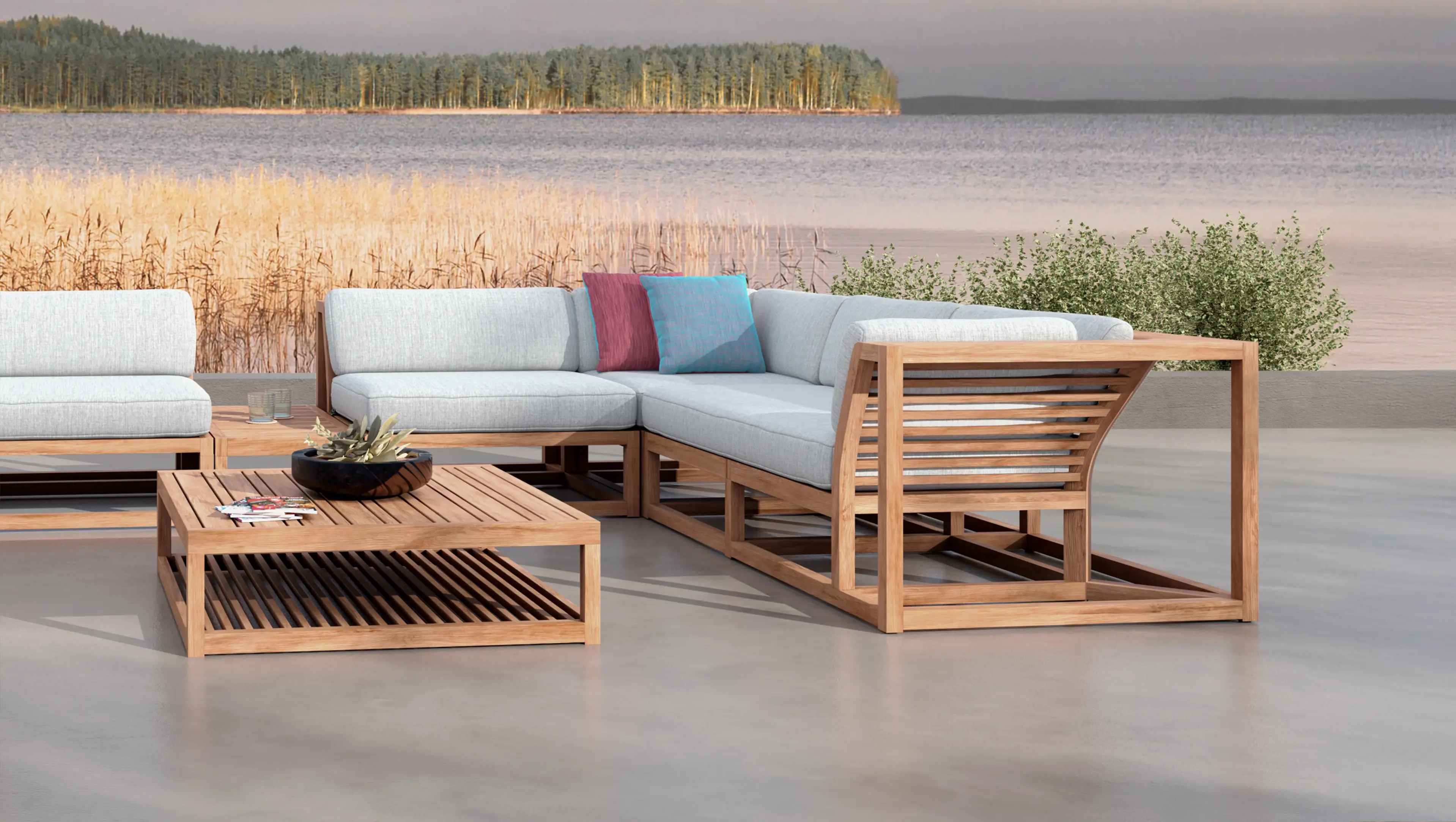 Dejava Modern Minimalist Outdoor Teak Sofa Set