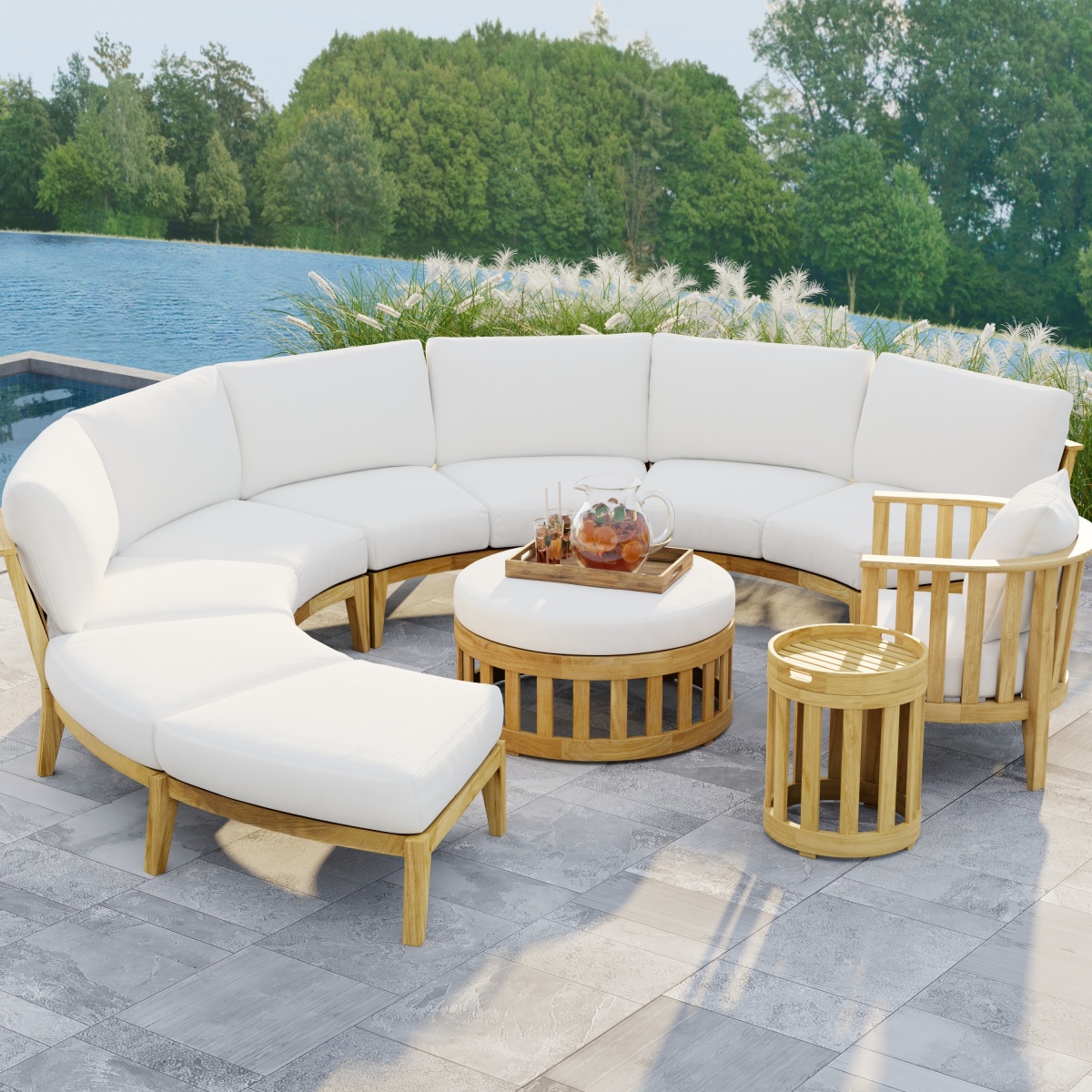 Okleng C-Shape Curved Outdoor Teak Lounge Set