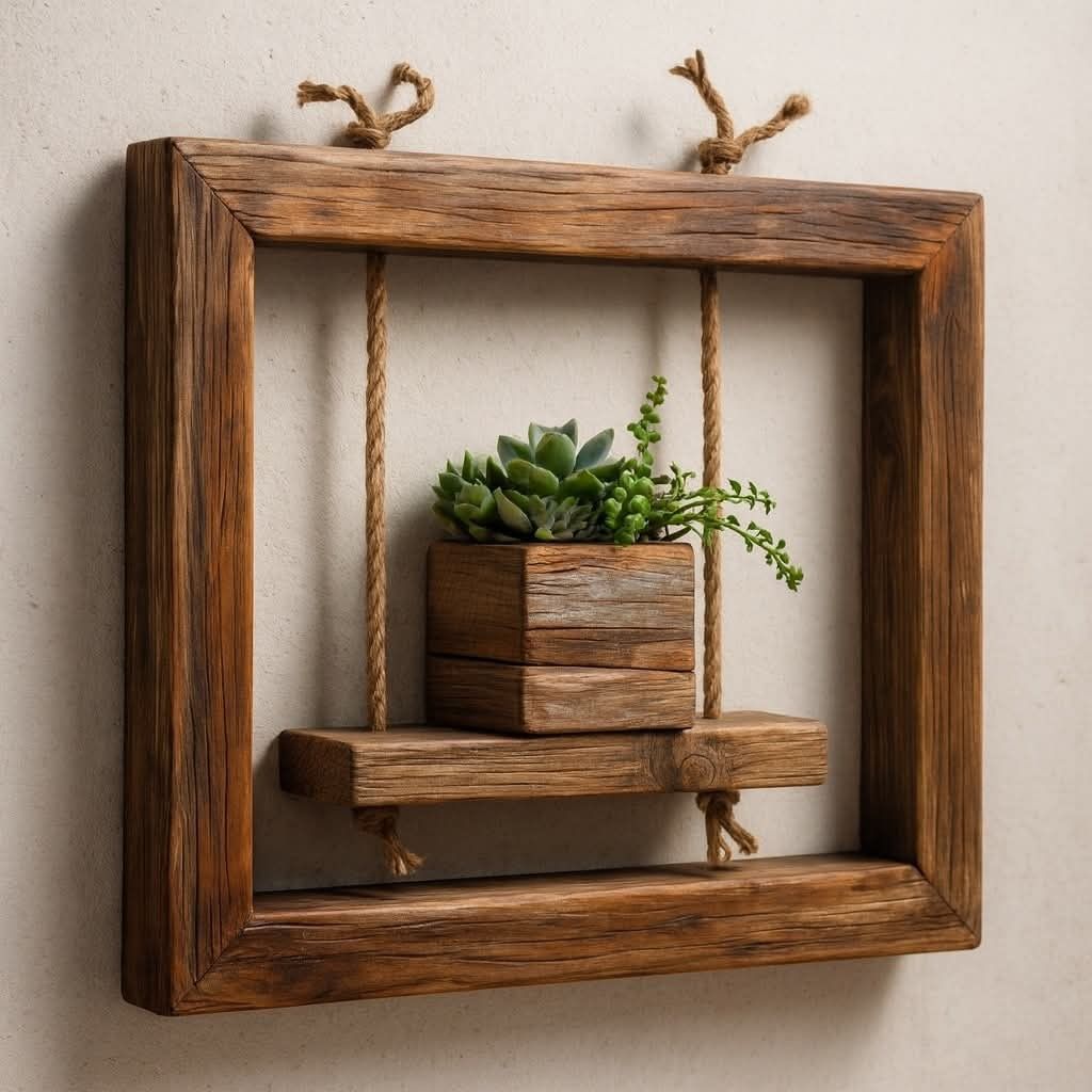 Frame Bunga Gantung Kayu Rustic