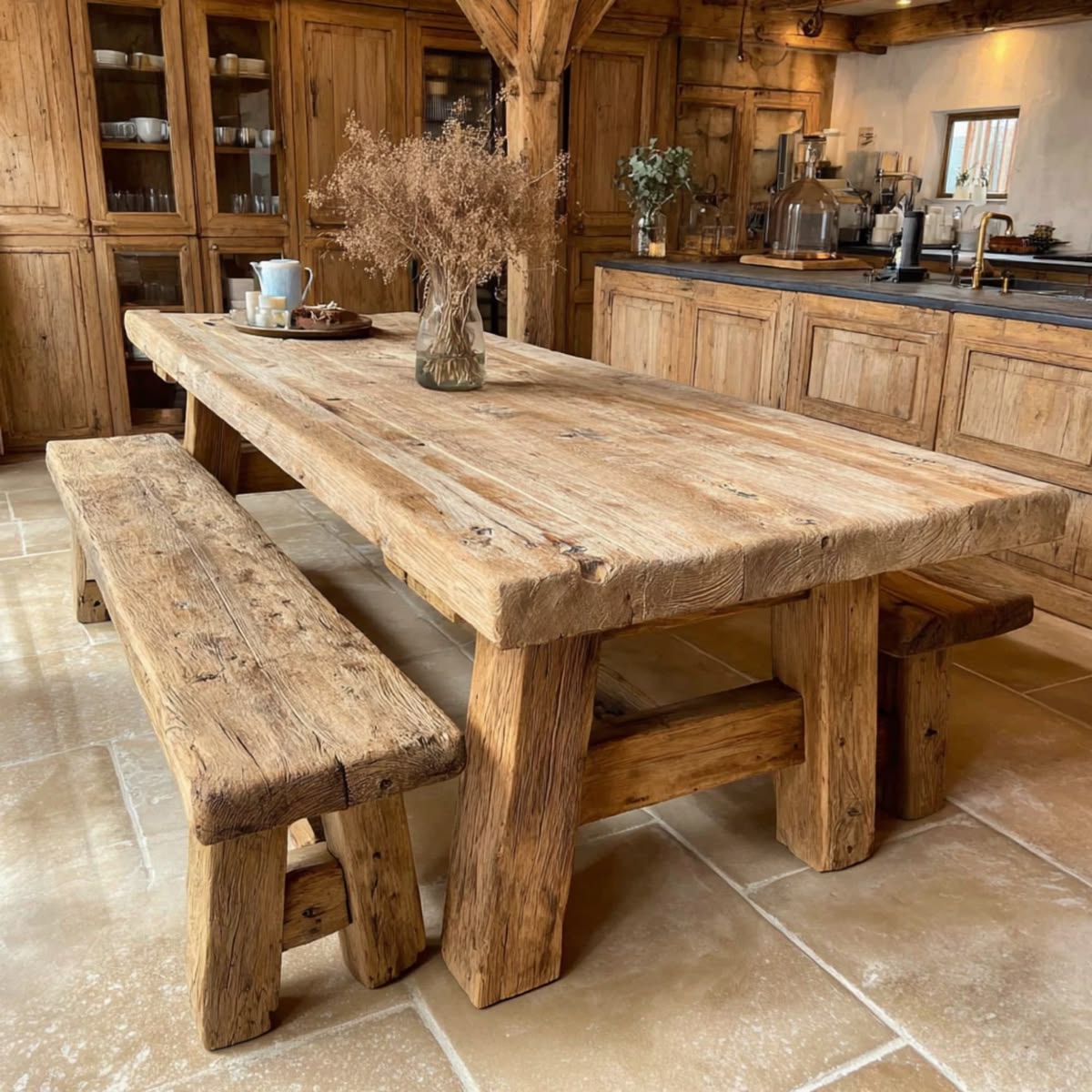 Meja Makan Rustic Jati Glace Dining Table Set Jepara